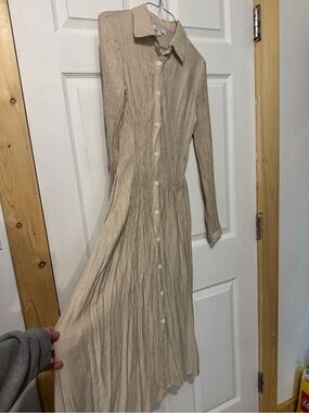 Rihoas Apricot A-Line Button Midi Dress